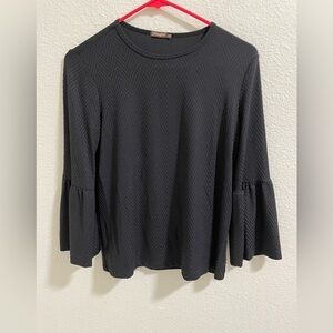 J. McLaughlin Black Chevron Bell Sleeve Blouse